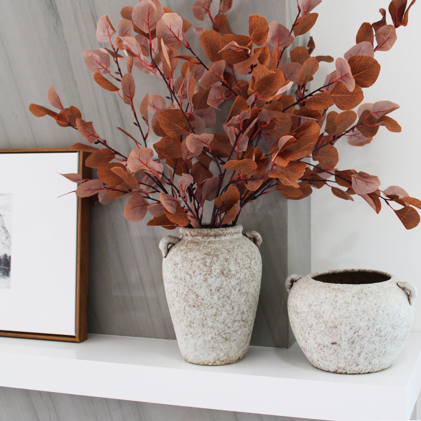 Elegant Cottage Ophelia Handmade Vintage Vase, Rustic Pottery,Decorative Flower Vase,Grey Textured Cement Vase Small Wide 10.5 L X 10.5 W X 7 H