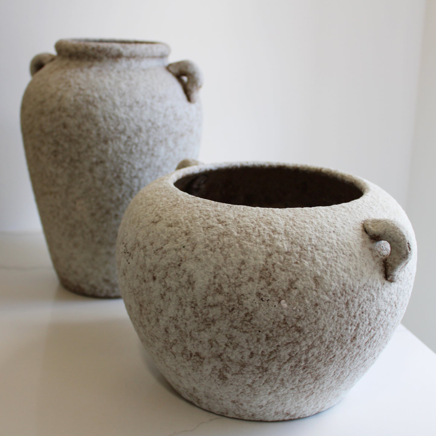 Elegant Cottage Ophelia Handmade Vintage Vase, Rustic Pottery,Decorative Flower Vase,Grey Textured Cement Vase Small Wide 10.5 L X 10.5 W X 7 H