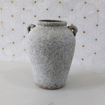Elegant Cottage Ophelia Handmade Vintage Vase, Rustic Pottery,Decorative Flower Vase,Grey Textured Cement Vase , Medium Slim Body 10.5 x 10.5 x 8.3