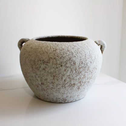 Elegant Cottage Ophelia Handmade Vintage Vase, Rustic Pottery,Decorative Flower Vase,Grey Textured Cement Vase Small Wide 10.5 L X 10.5 W X 7 H