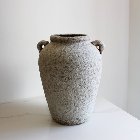 Elegant Cottage Ophelia Handmade Vintage Vase, Rustic Pottery,Decorative Flower Vase,Grey Textured Cement Vase , Medium Slim Body 10.5 x 10.5 x 8.3