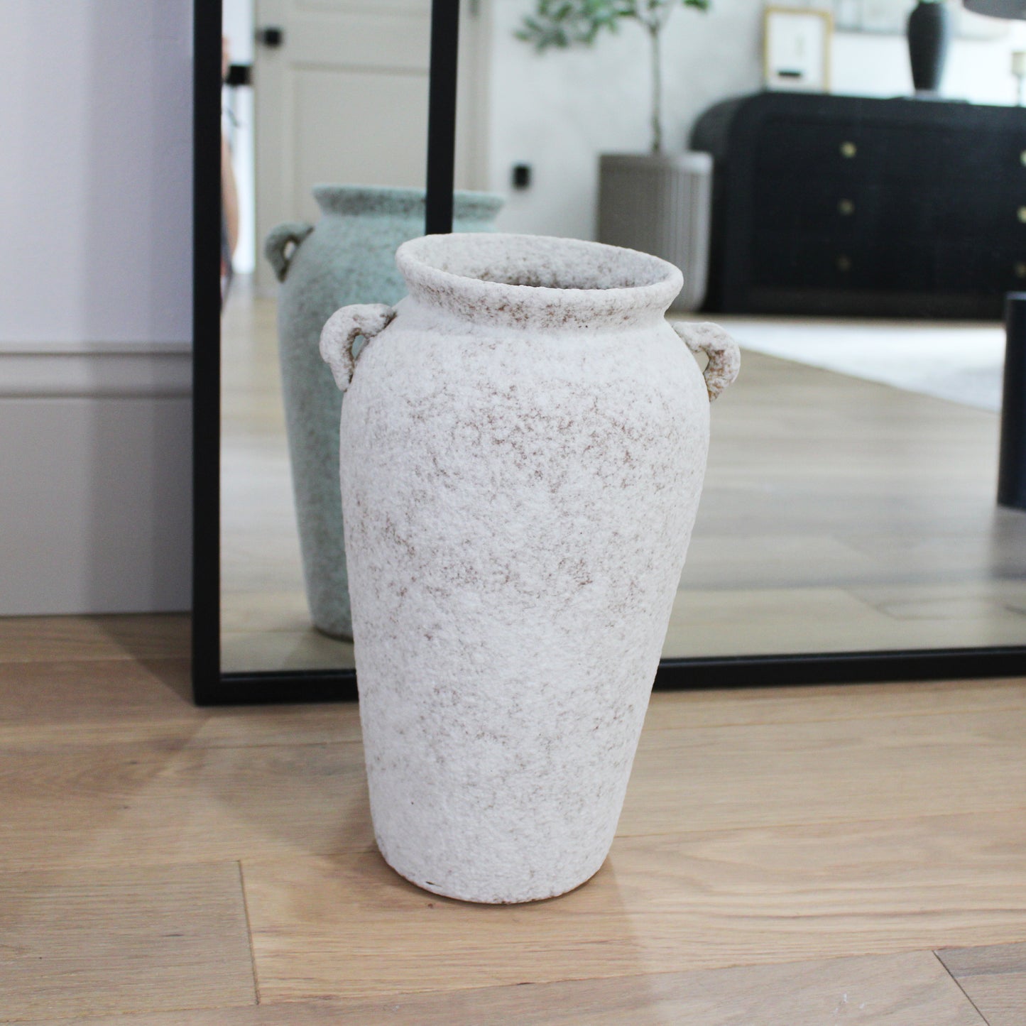 Elegant Cottage Ophelia Handmade Vintage Vase, Rustic Pottery,Decorative Flower Vase,Grey Textured Cement Vase Large 12.6 X 10.5 X 10.5