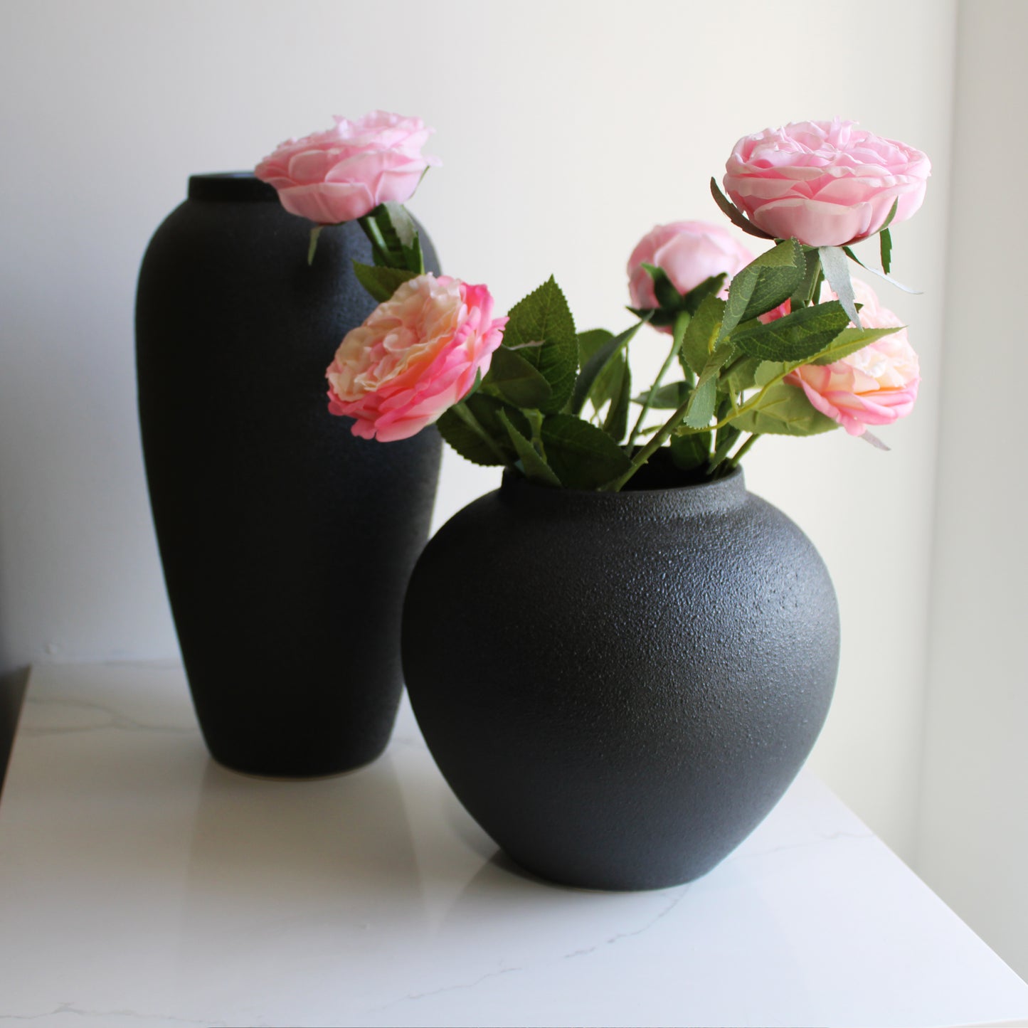 Elegant Cottage Sophia Handmade Vintage Vase, Shelf Decor vase, Rustic Pottery,Decorative Flower Vase for Home Decor, Textured Black Vase