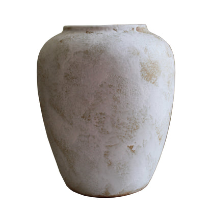 Elegant Cottage Mykono Handmade Vintage Terracotta Vase, Rustic Farmhouse Pottery White Washed Brush Stroke Vase